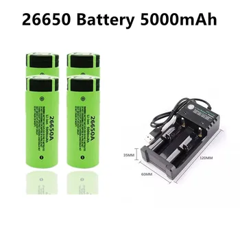 26650 akkumulátor 5000mAh 3.7V 50A lítium-ion akkumulátor 26650A LED zseblámpához + 18650 USB 2 slot töltő