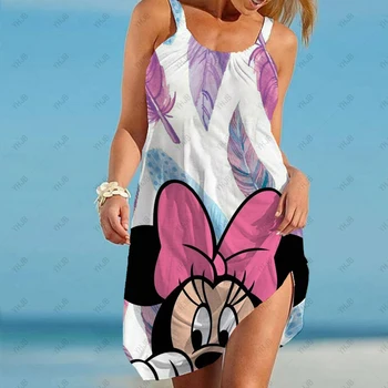 2022 Disney Minnie Mickey egér alkalmi laza pántos ruha Nyári vintage Boho strandruha toll 3D mintás ruhák köntös femme