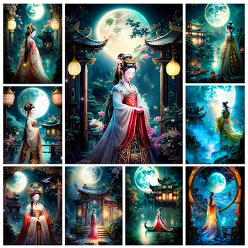 Kínai gyémántfestés Ősi nő Hold Teljes gyémánt mozaik Új sorozat Strassz művészet Keresztöltés hímzőkészlet Lakberendezés