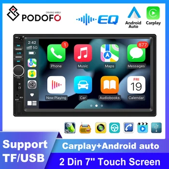 Podofo Android Auto autórádió 2 Din 7'' Carplay Bluetooth tükör link AUX/RCA FM vevő univerzális autós multimédia lejátszó