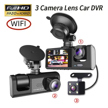 3 csatornás autó DVRHD1080P 3 lencsés autó műszerfal kamera 3 csatornás kamera DVR videó felvevő videó regiszter Dashcam kamera wifi-vel