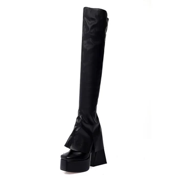 BLXQPYT Zapatos De Mujer 2022 Divat szexi comb magas fehér csizma női téli meleg plus size 46 fekete platform cipő 2204-9