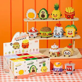 12Stílusok/készlet Élelmiszer puzzle építőelemek Mini Charms Gyümölcs ital Avokádó Ananász Hamburger DIY Assemble Gyermekjáték