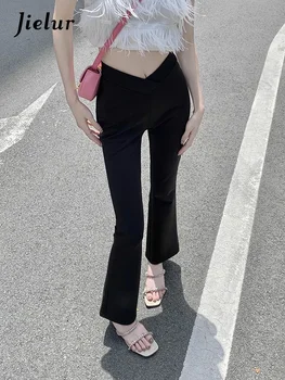 Jielur Új sokoldalú fekete félig rugalmas V-derék alkalmi nadrág Tavaszi koreai divat nők magas derekú rugalmas szarv nadrág hölgy